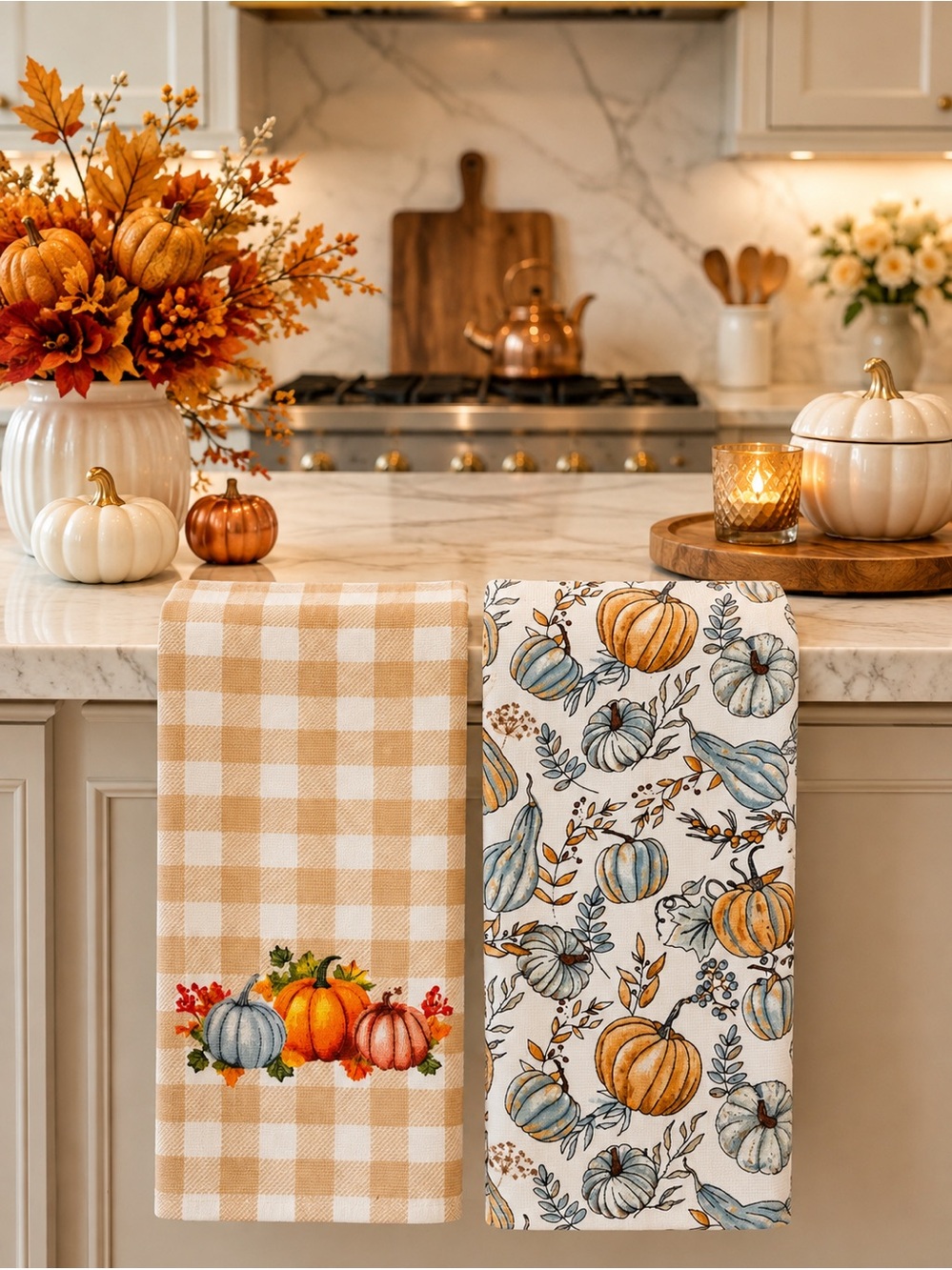 Autumn Pumpkin Kitchen Towels - Set of Two 100%Cotton